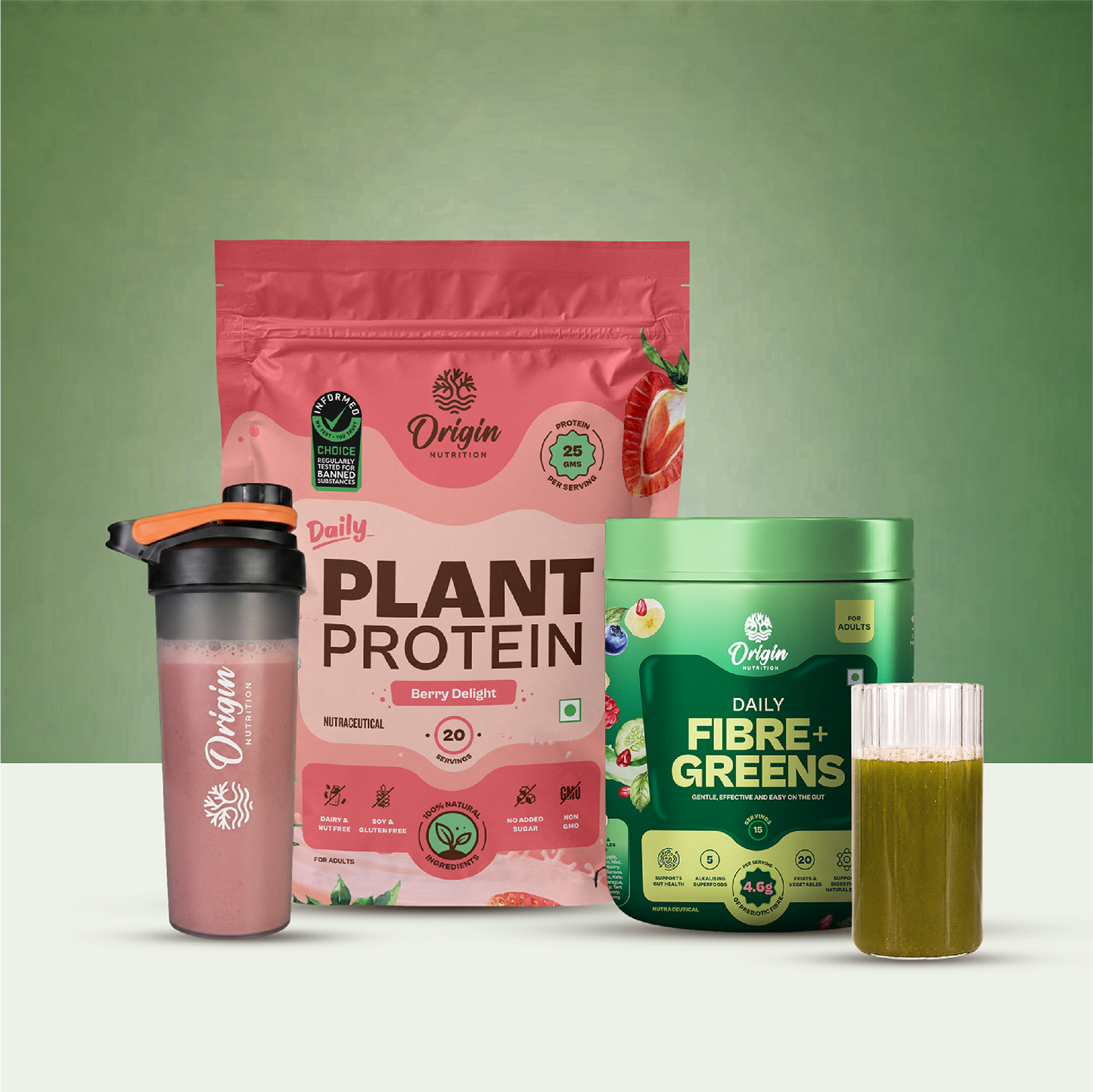Daily Plant Protein Strawberry Delight & Fibre + Greens Combo